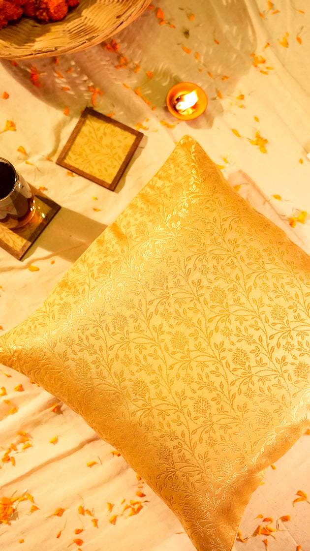 Golden Brocade Luxury Cushion Cover