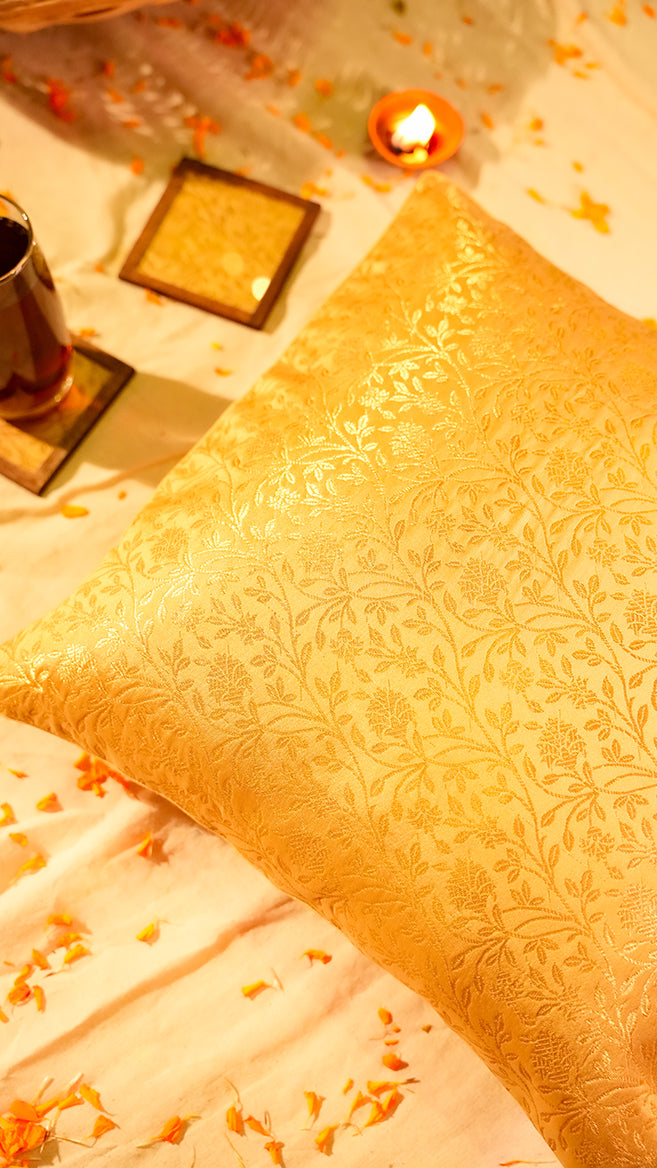 Golden Brocade Luxury Cushion Cover