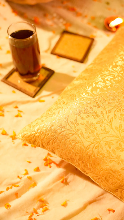 Golden Brocade Luxury Cushion Cover