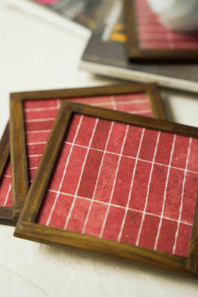 Abstract Artistry : Cotton Handmade Coasters ( set of 4 pc ) with Coaster Holder