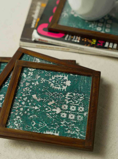 Artisan Touch : Cotton Coasters ( set of 4 pc ) with Coaster Holder