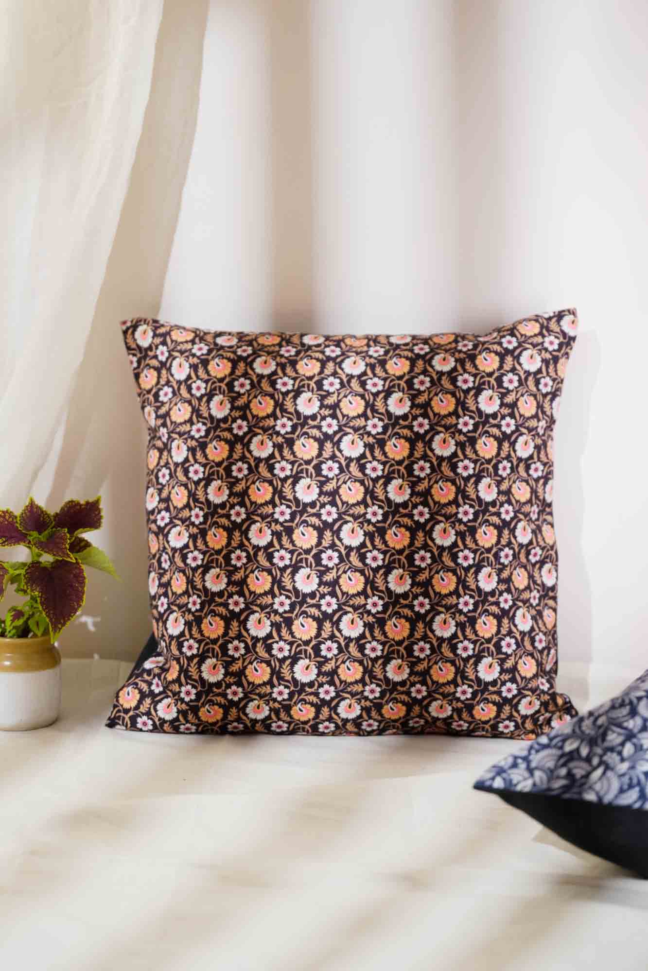 "Petals in Bloom: Vibrant Floral Print Cushion"